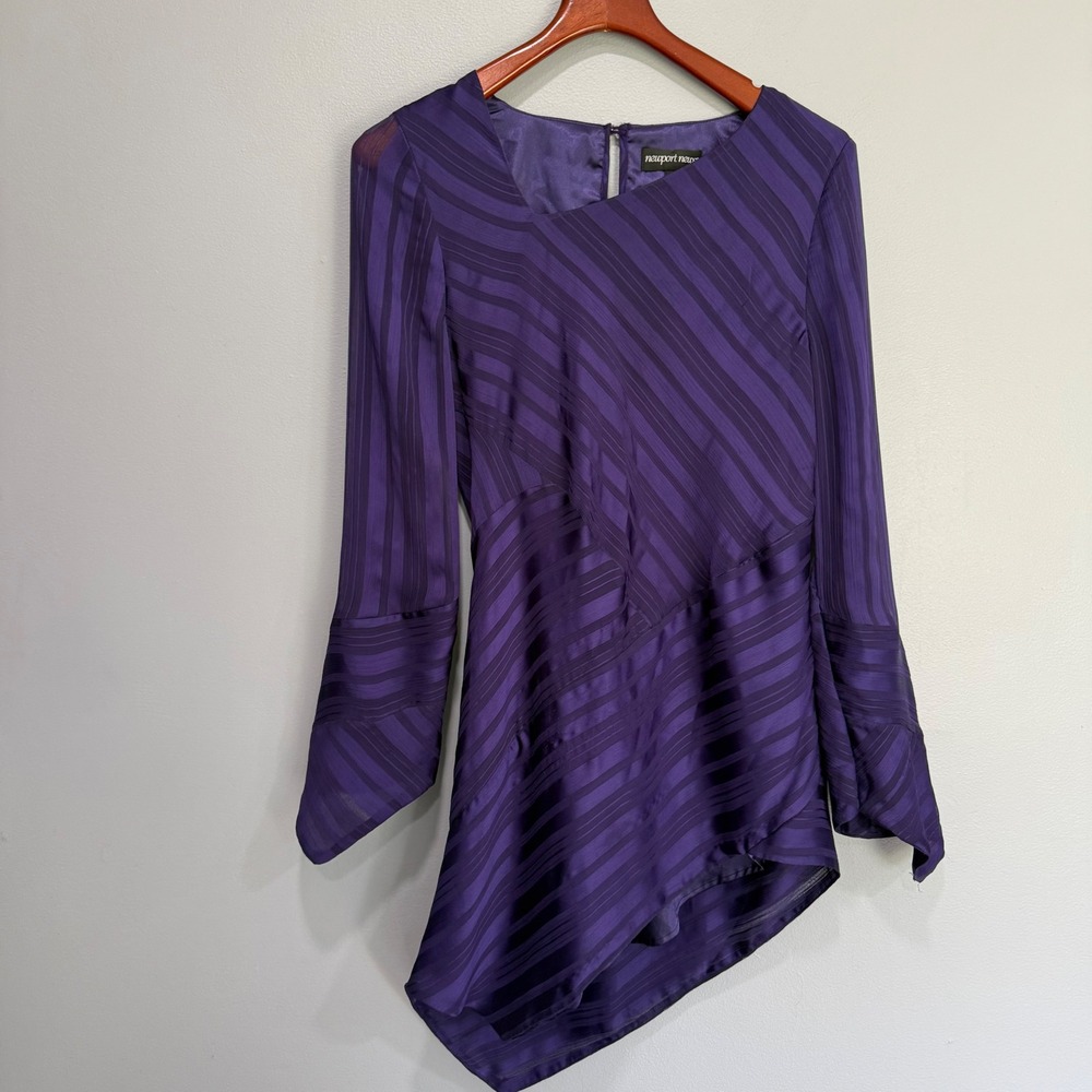 Vtg Y2K‎ dark academia Purple Striped Asymmetrical Long Sleeve Blouse Top Size 0